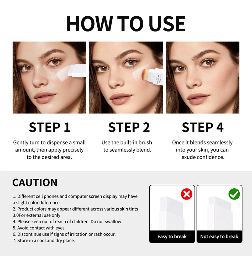 Foundation Stick Farbwechsel-Foundation mit abnehmbarem Pinsel Blanc Cover Cream Stick Farbwechselnde Basis Make-up mit hoher Deckkraft
