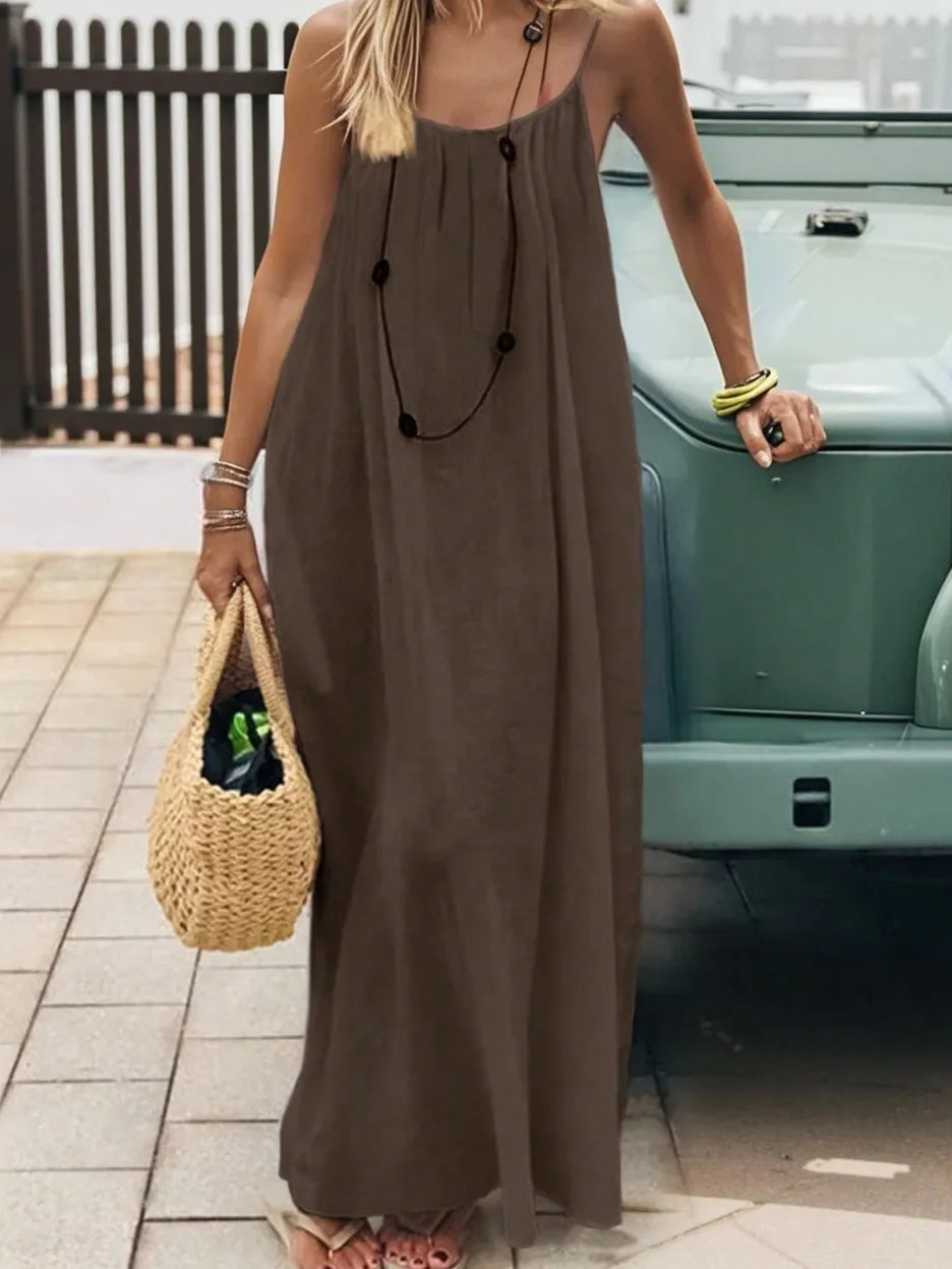 2026 Loose-Fit Spaghettiträgerkleid Damen Freizeit Hauskleid Sommerkleid Einfarbig Urlaub Kühl Hauskleid