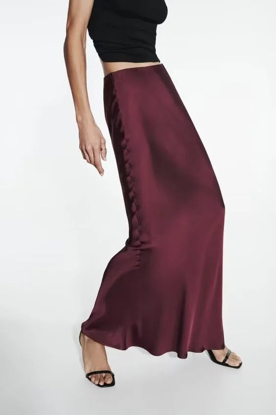 ETJ 2025 Damen Frühling neue elegante Mode All-in-One Stretch High-Waist A-Linie Seidensatin Rock in mehreren Farboptionen
