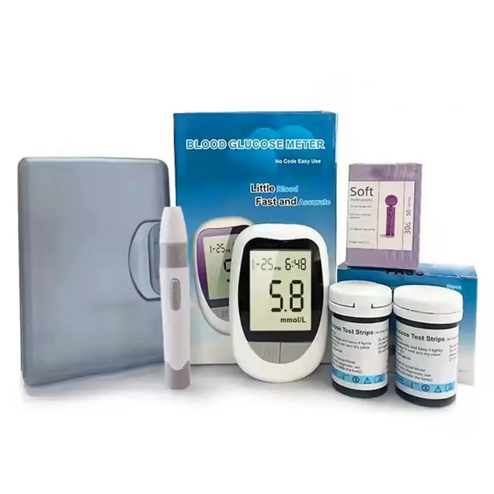 Medizinischer Blutzuckermesser 50 Blutzuckerteststreifen Lanzetten Blutzuckermessgerät Kit Zuckermonitor Glucometro für Diabetes mmol/L oder mg/dL