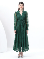 Frühlings-Herbst Französisches High-End Damenkleid Neue Spitze Stickerei V-Ausschnitt Laternenärmel Einreiher Party Geburtstagskleid C192