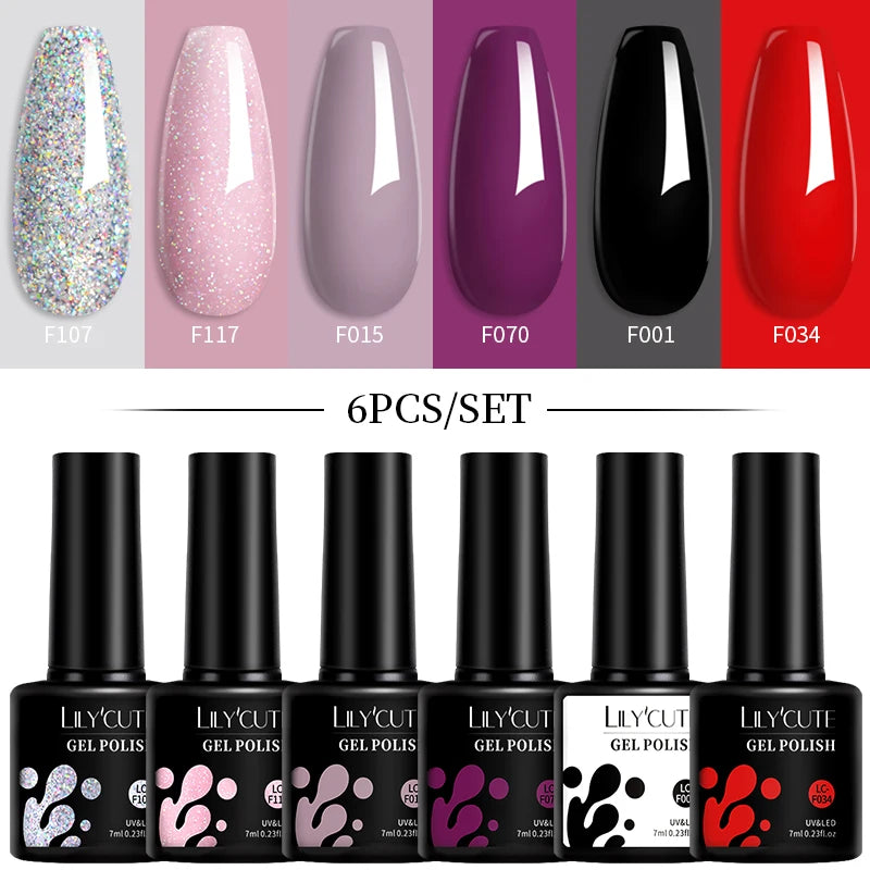 LILYCUTE 7ML 6PCS Neon Gel Nagellack Set fluoreszierend Farbwechsel Semi Permanent Soak Off Maniküre-Kit Nail Art Gel