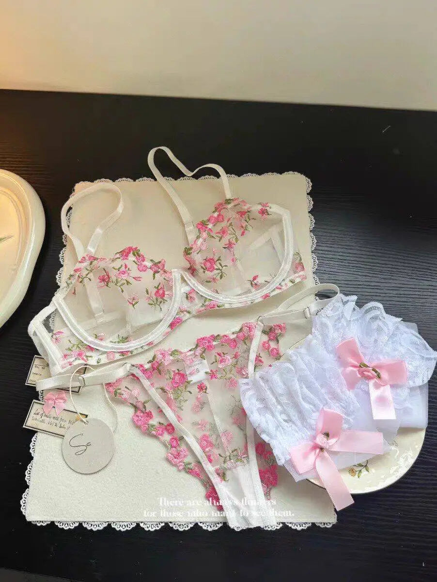 Europäische Frauen verführerischer transparenter BH mit Spitzenstickerei und Bügel, Minimizer für große Brüste, Anti-Sagging, weiche Dessous, S-XL BH-Set