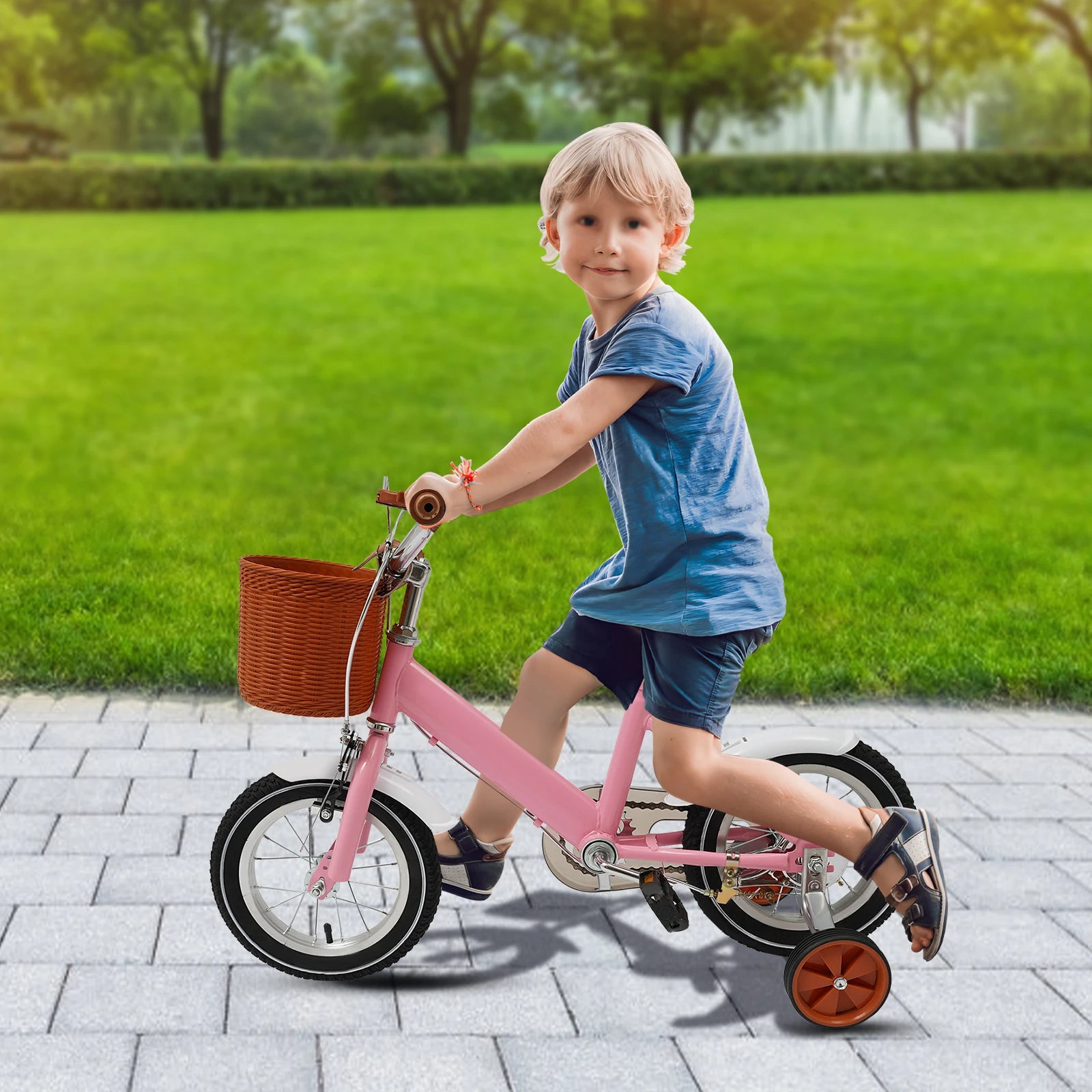12 Inch Children's Bicycle w/Training Wheel for 2-4 Year-Old Boys and Girls, Height Adjustable Kids Bike Load Bearing 40kg