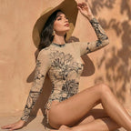 Damen Zweiteilige Bademode Langarm Mesh Badeanzug UPF 50+ Hohe Elastizität Gepolstert 2026 Neuer Strand-Badeanzug Beachwear