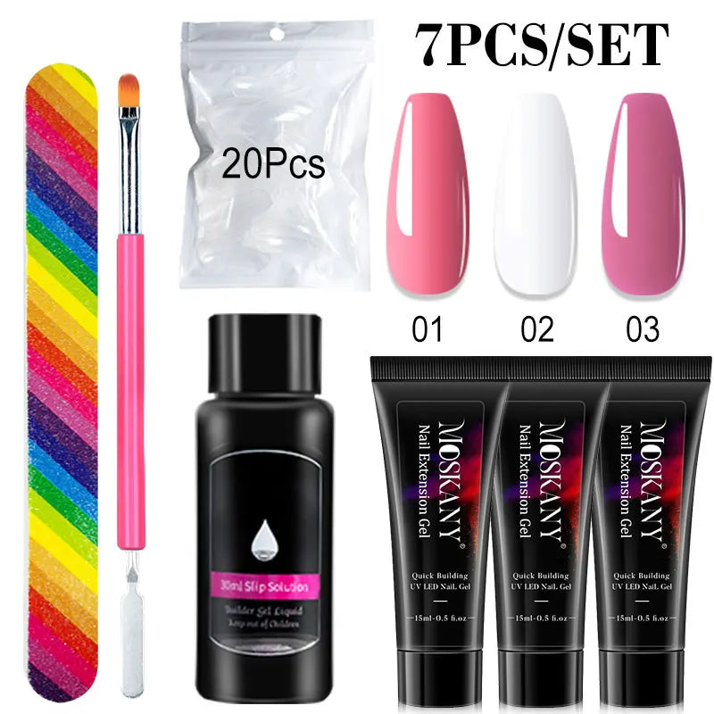 Poly Nail Gel Komplettset mit 6W LED-Lampe Nagelset für Anfänger Nagelspitzen Kunst 3D-Design Dekoration Verlängerung Maniküre Werkzeugset