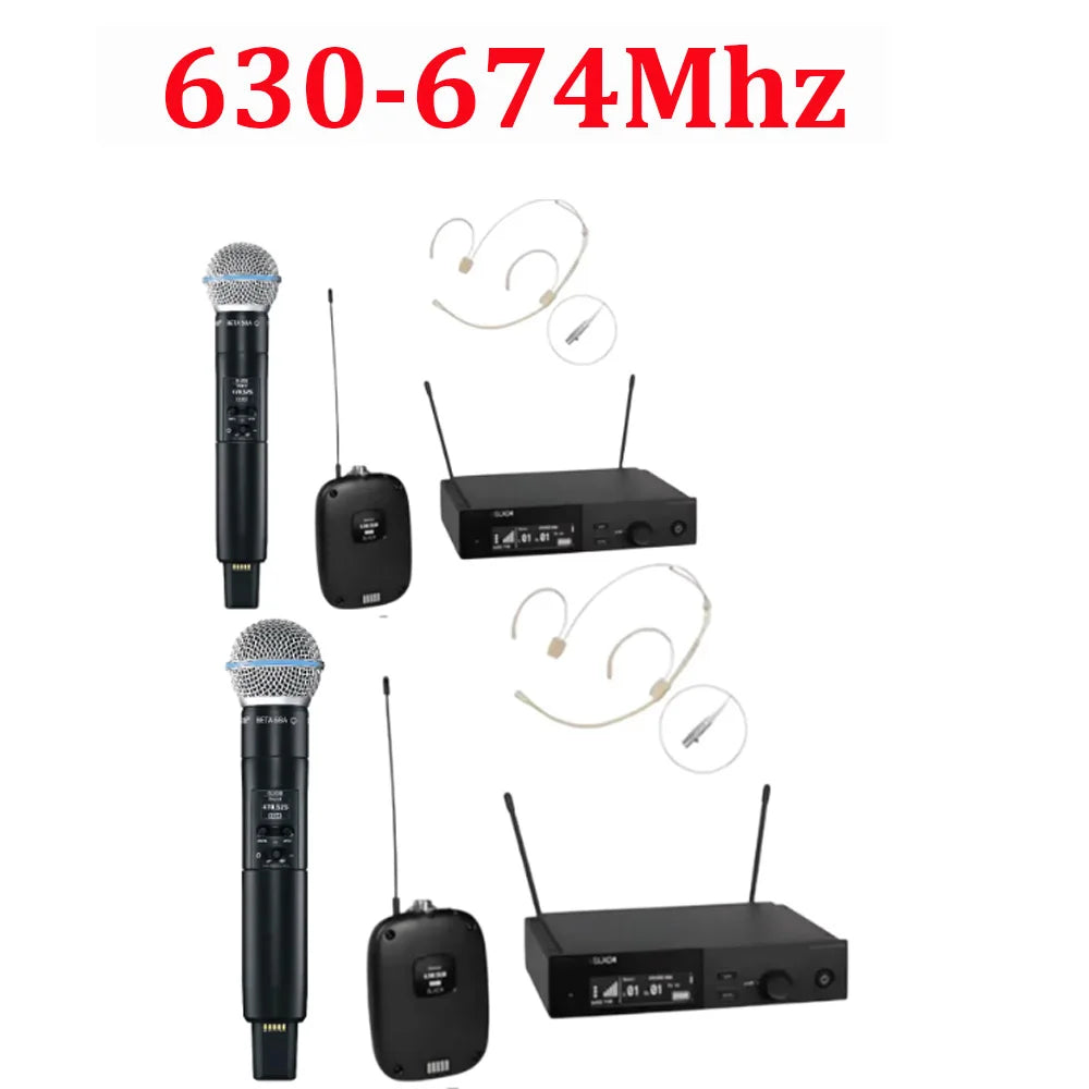 SLXD Mikrofon 500/600/800MHz Drahtloses Mikrofonsystem 4-Pin Headset KSM8/Beta58 Professionelles Audio-Equipment für Bühne Karaoke