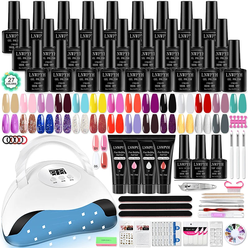 Nagelgellack-Kit mit LED-Nagellampe Semi-Permanent 27 Farben Soak Off Base & Top Coat Nagellack Maniküre-Set für Nagelstudio-Kit