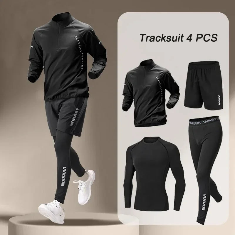 2026 Frühling Herren schnelltrocknender Jackenanzug 1-4-teilig Outdoor Fitness Lauf-Sets Sporthosen Trainingskleidung Sportbekleidung