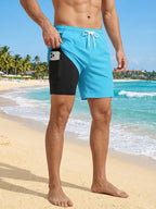Herren-Badehose mit Kompressionsfutter, Handytasche, schnell trocknend, Badeshorts, Strandshorts, Bademode