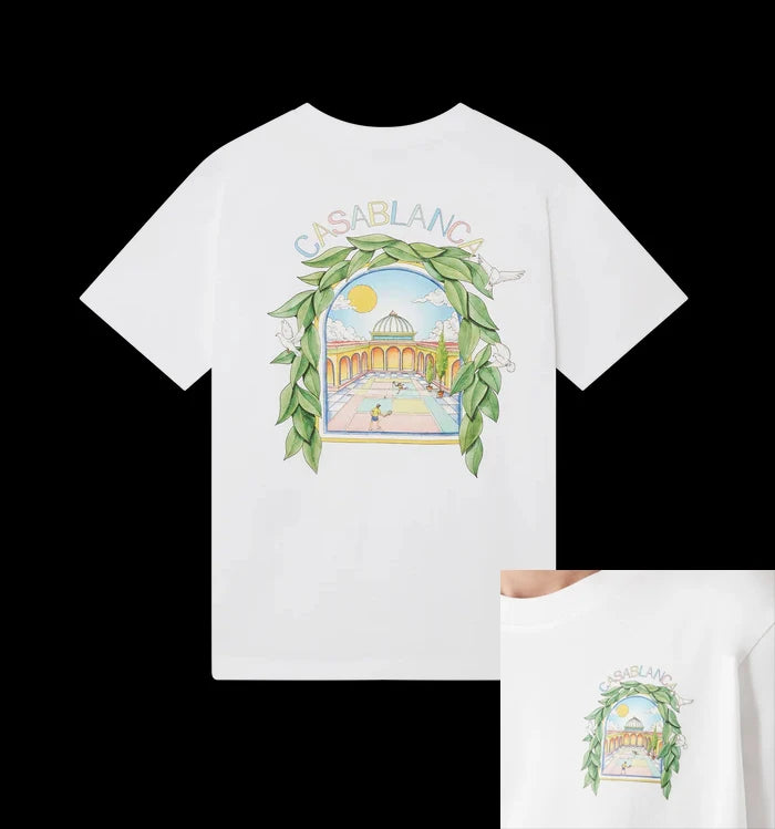 Hochwertiges weißes T-Shirt mit Arch-Print, Kurzarm, lässiger Rundhals, Sommer, Grafikmuster, lockere Passform für Männer und Frauen