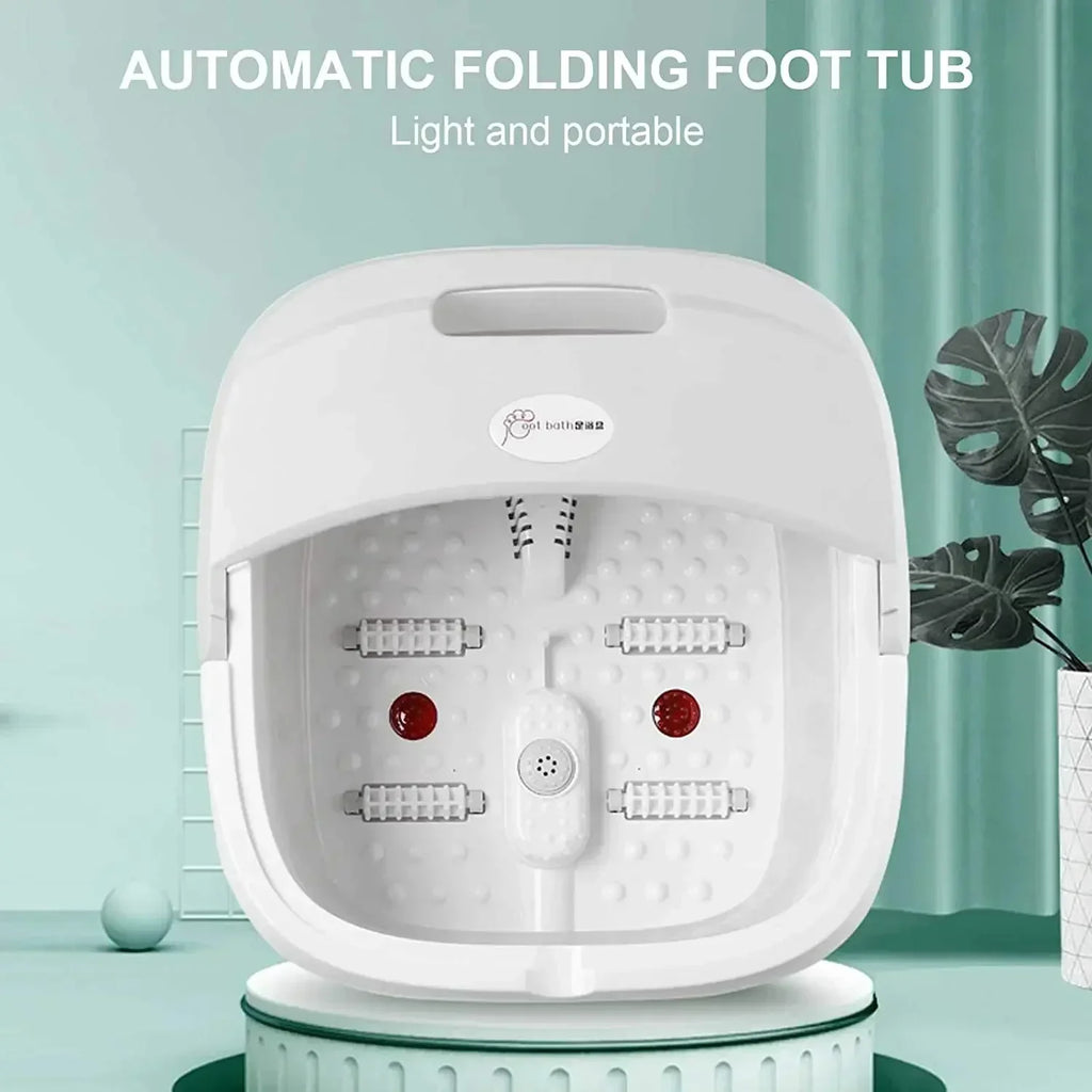 Faltbarer Fußbad-Massager mit Heizung, Vibration, 4 Rollen, Temperaturregelung, kabelloser Fernbedienung, Fuß-Spa zur Schmerzlinderung für den Heimgebrauch