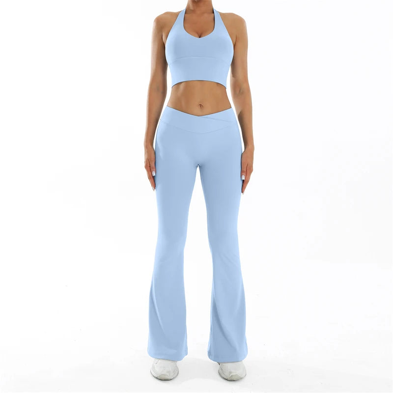 Scrunch-Sportanzug Damen Yoga-Set Gymnastik-Kleidung Sexy Sport-BHs und Schlaghosen-Sets Fitness-Outfits Damen Trainingskleidung