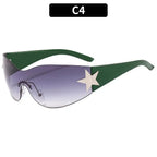 Neue Y2K Randlose Punk-Sonnenbrille Goggle Damen Herren Luxusmarke Wrap Around Sonnenbrille Fünf Sterne Eyewear Sport One Piece Shades