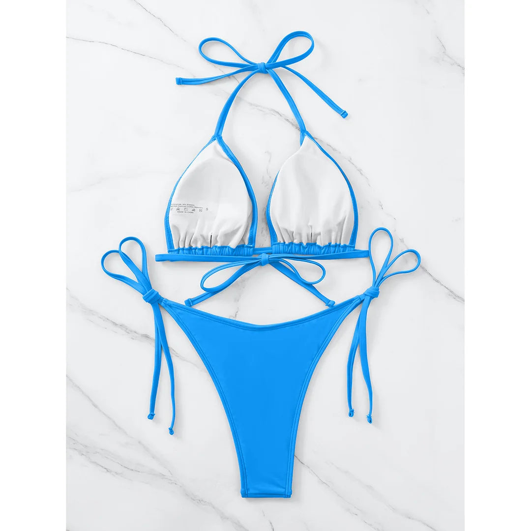 7 Farben Neckholder Brasilianischer Bikini Damen Bademode Weiblicher Badeanzug Zweiteiliges Bikini-Set Gepolsterter Badeanzug Damen V3536