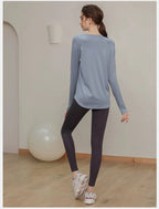 Lockere, schnell trocknende Sportoberteile, Damen-Langarmshirts, Yogabekleidung, atmungsaktive Lauf- und Fitnessbekleidung, figurformend