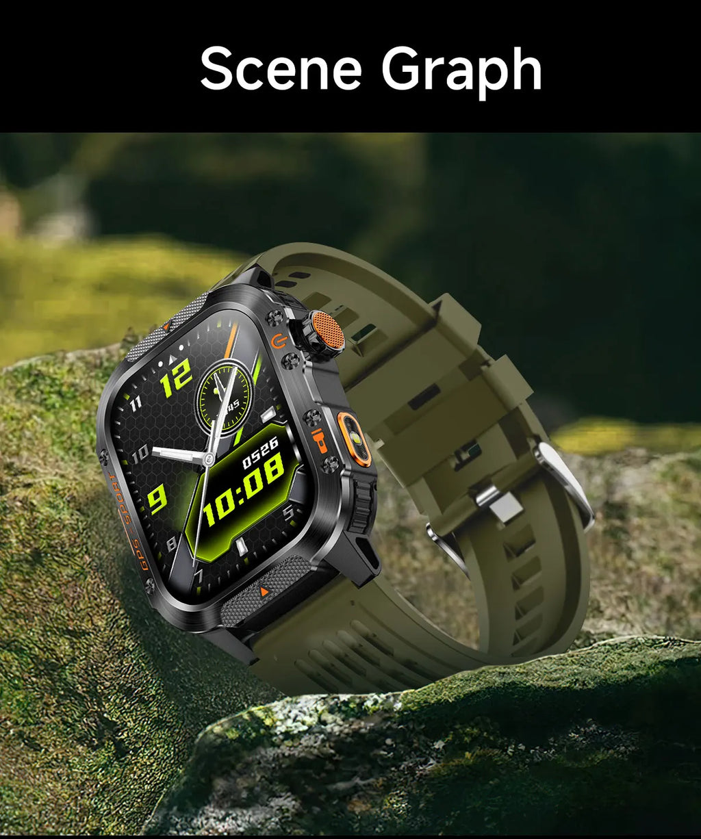2025Neue GPS Smartwatch für Xiaomi IOS Militärkompass Taschenlampe Smartwatch Herren 10ATM Wasserdicht 100+Sportmodi BT Anruf Uhr