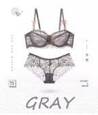 MOYISU Sommer-Dessous-Set, transparenter französischer Spitze, Minimizer-BH, Slip, ultradünn, sexy Damenunterwäsche, großer Busen, sexy Po & Höschen
