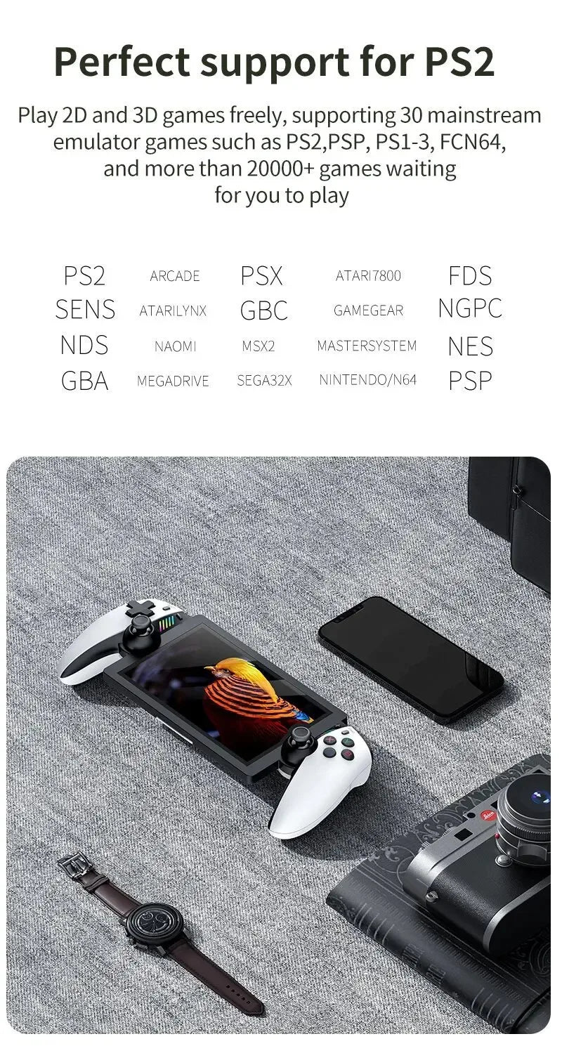 M28 Retro Handheld-Videospielkonsole, 7,1-Zoll-Bildschirm, über 30 Emulatoren für PS2/PS1/PSP, 3D-Dual-Analog-Sticks [God of War Klassiker