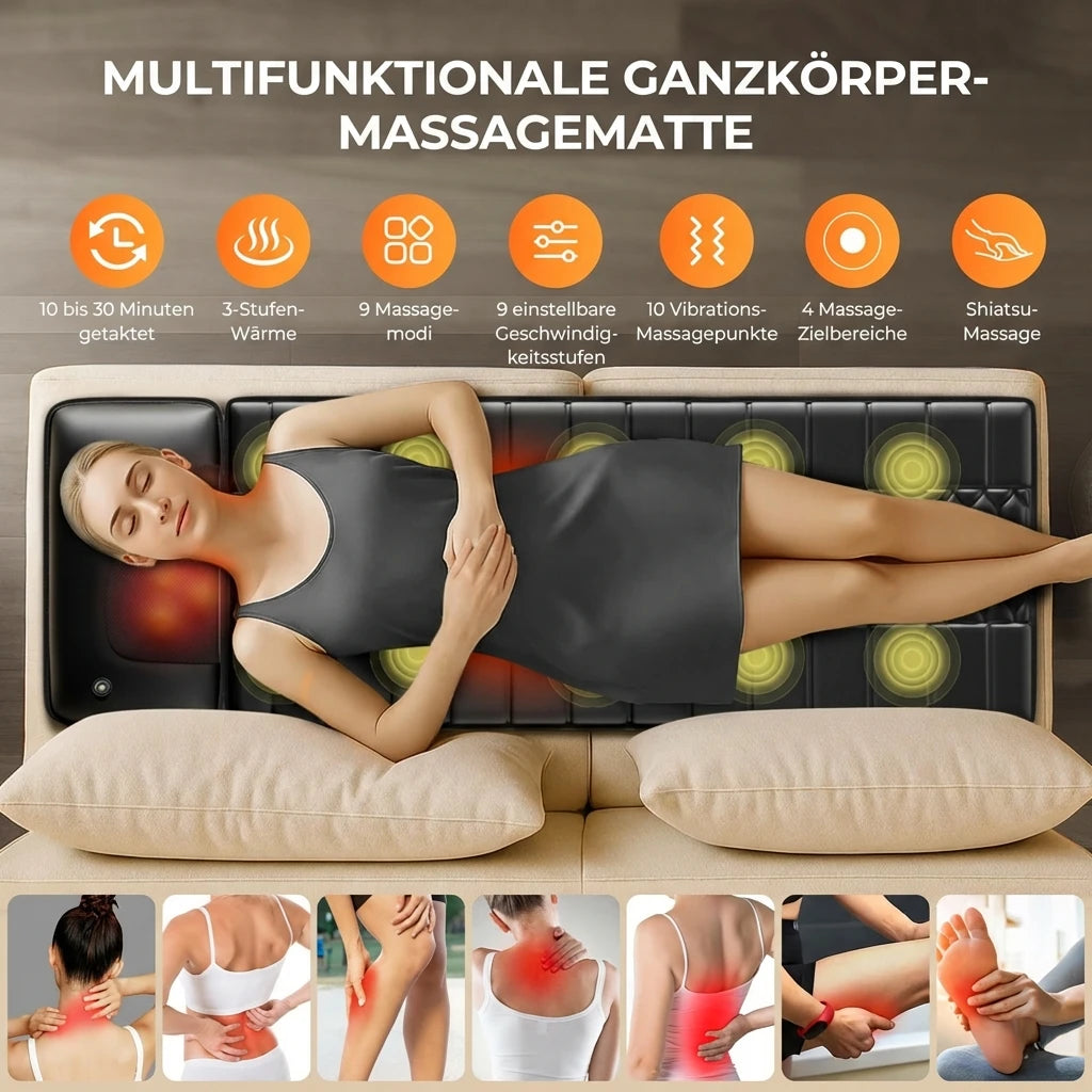 Shiatsu-Massagematte, Ganzkörper-Vibrationsheizung, Tiefengewebs-Schmerzlinderung für Rücken, Nacken, Beine, Massageauflage für Zuhause oder Büro