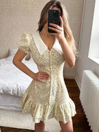 Tossy Bedrucktes Revers Mode Minikleid Damen Kurzarm Patchwork Kontrast Elegantes Sommerkleid 2025 Damen Bodycon Kleid
