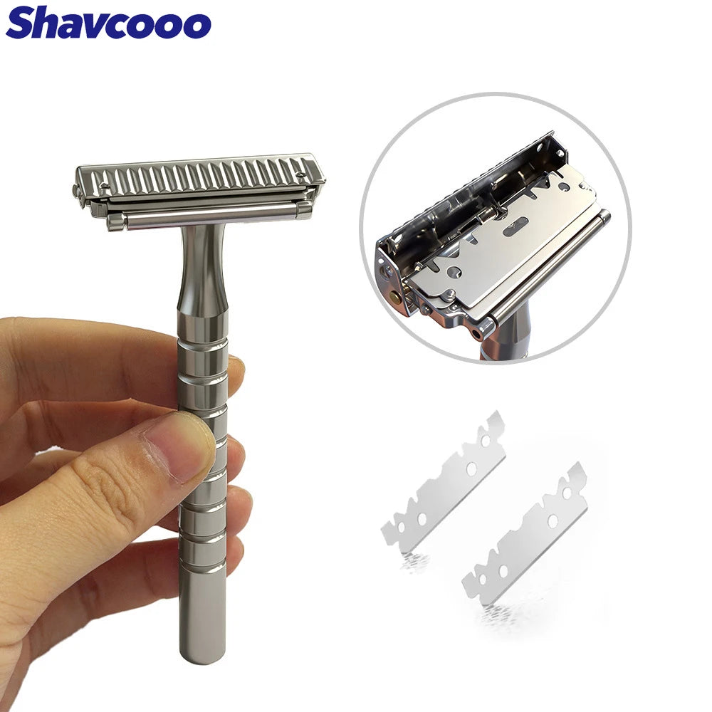 Shavcooo Glide Pro 4D Edelstahl Sicherheitsrasierer Umweltfreundlicher Dual-Halb-Rasierer für Herren und Damen Geschenkset mit Reiseetui Hauptbild