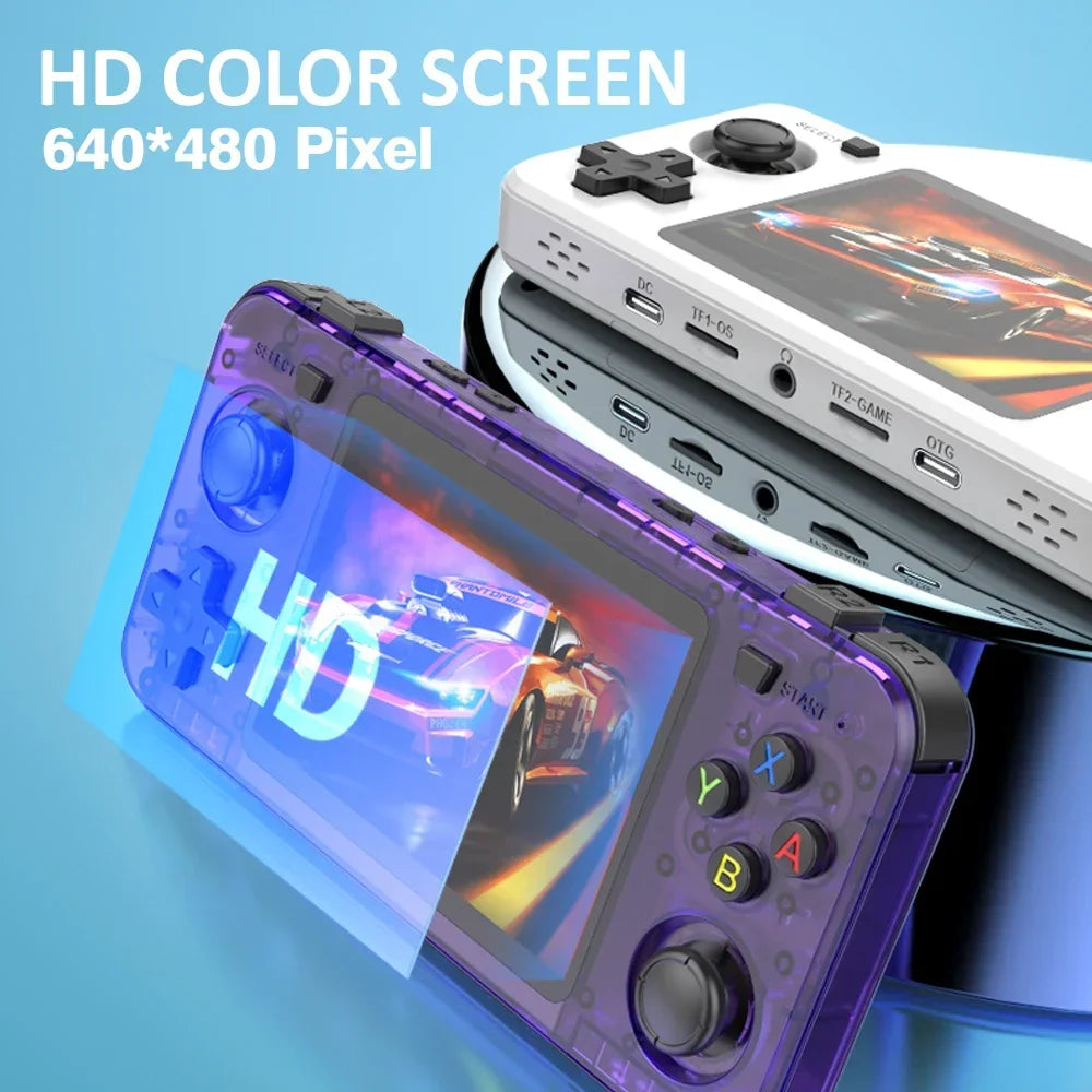 BOYHOM Grünes R36H Retro-Videospielkonsole 3,5 Zoll IPS-Bildschirm RK3326 3000 mAh Offenes Linux-System Tragbarer Player 64GB 128GB