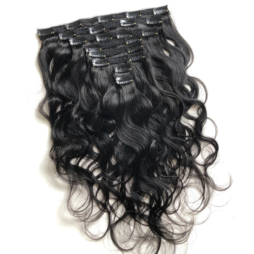 Clip In Echthaar Extensions Brasilianisches Body Wave Clip In 8 Teile/Set Natur Schwarz Farbe Clip Ins Remy Haar 8-26 Zoll 120G