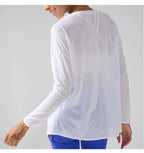 Mode Damen Atmungsaktive Lockere Schnelltrocknende Langarm Yoga Shirts Schlankmachende Seitenschlitze Freizeit Laufen Fitness Radfahren Oberteile