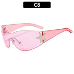 Neue Y2K Randlose Punk-Sonnenbrille Goggle Damen Herren Luxusmarke Wrap Around Sonnenbrille Fünf Sterne Eyewear Sport One Piece Shades