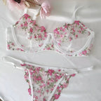YUQI Französisches Luxus-Dessous-Set – sexy BH- und Höschen-Set mit floraler Stickerei in Schwarz, durchsichtige, transparente, verführerische Damen-Unterwäsche