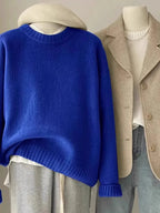 Weicher, wachsartiger Rundhals-Pullover aus 100 % reinem Kaschmir für Damen, lockerer Pullover, Herbst- und Winter-Kurzpullover