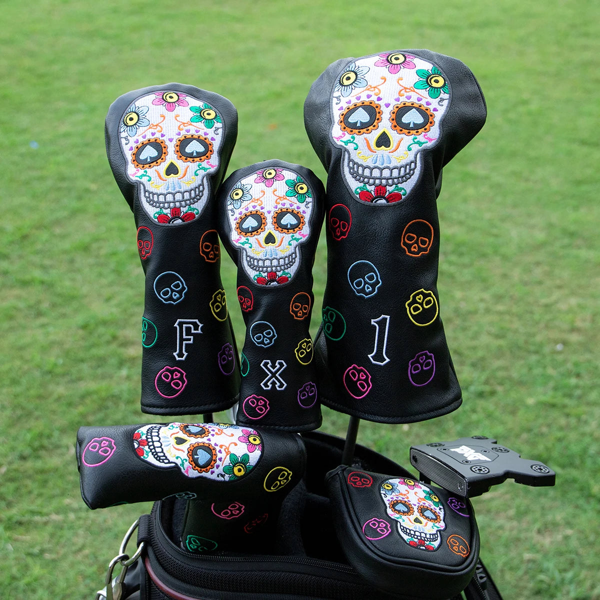 Golf Club Headcovers #1 #3 #5 Wood Head covers Skulls Design Driver Fairway Hybrid Woods Headcover Black PU Premium Leather Head Secondary image