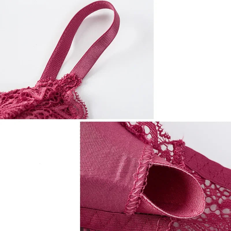 Damen Push-up BH Set Sexy Dessous Geblümte Spitze Kabelloser Bralette Niedriger Bund Höschen Sexy Slips Damen Unterwäsche Intimates