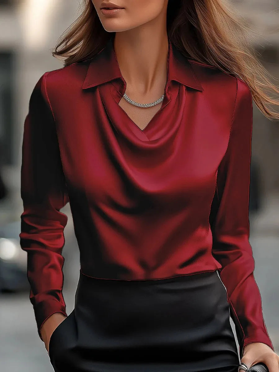 Damenmode Einfarbig Hemdkragen Bluse Tops 2025 Frühling Herbst Lässige Langarm Bürohemd Elegantes Oberteil Weiblich