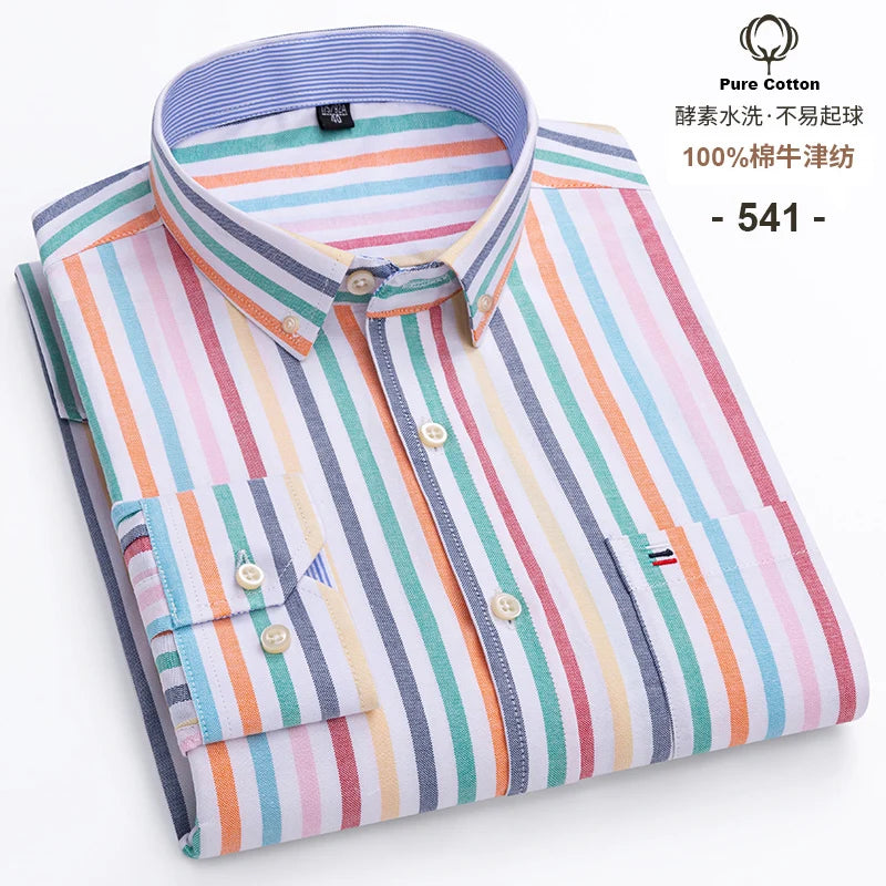 100 % Baumwolle Oxford Herrenhemden Langarm Kariert Weich Regular Fit Festliches Hemd Tasche Sozial Bluse Herrenkleidung S-7XL