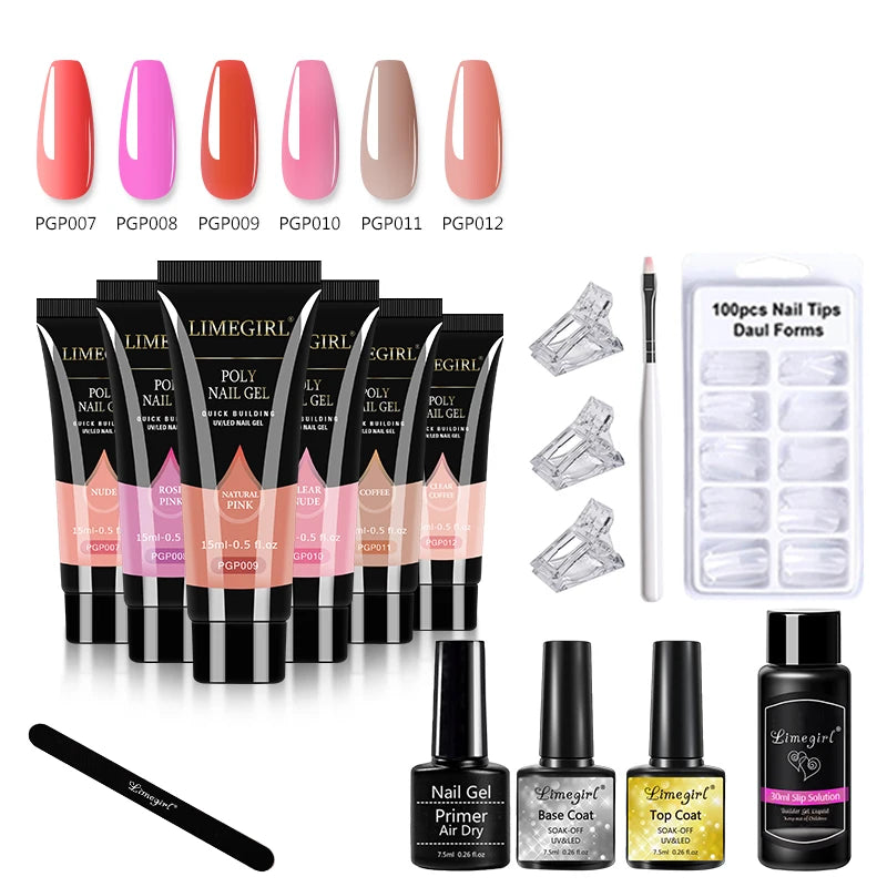 limegirl 15ml Verlängerungs-Nagelgel-Set 6W LED Lampe Komplettes Maniküre-Set Fingerverlängerungsform Nagel-Kit Alles für schnelles Verlängerungs-Werkzeugset