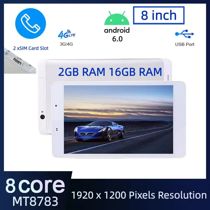 2026 Neues 8" Android 6.0 3G/4G Phone Tablet 1920 x 1200 Pixel MT8783 Octa-Core 2GB RAM 16GB ROM GSM 2*SIM-Karten Hauptbild