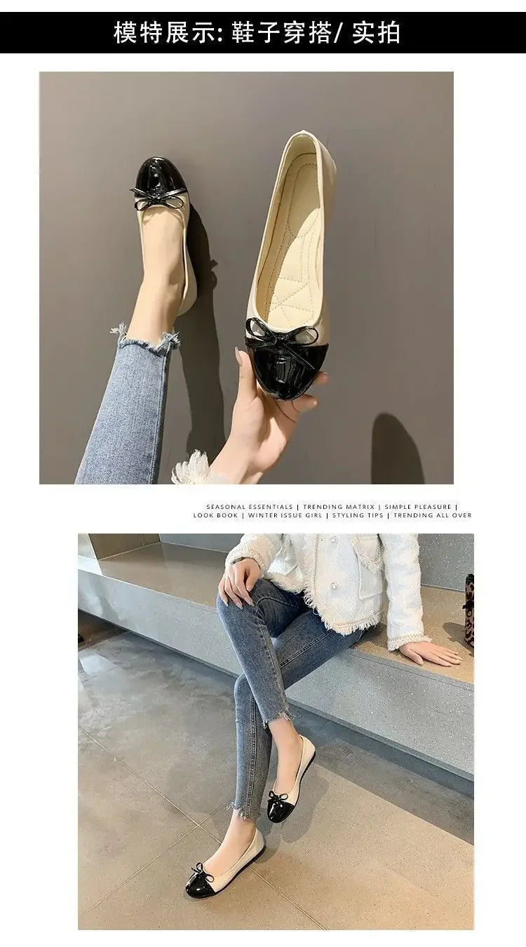 Ballerina Damen Halbschuhe Komfort Rutschfeste Damen Mokassins Leder Flats Elegante Schleife Damen Einzelschuhe