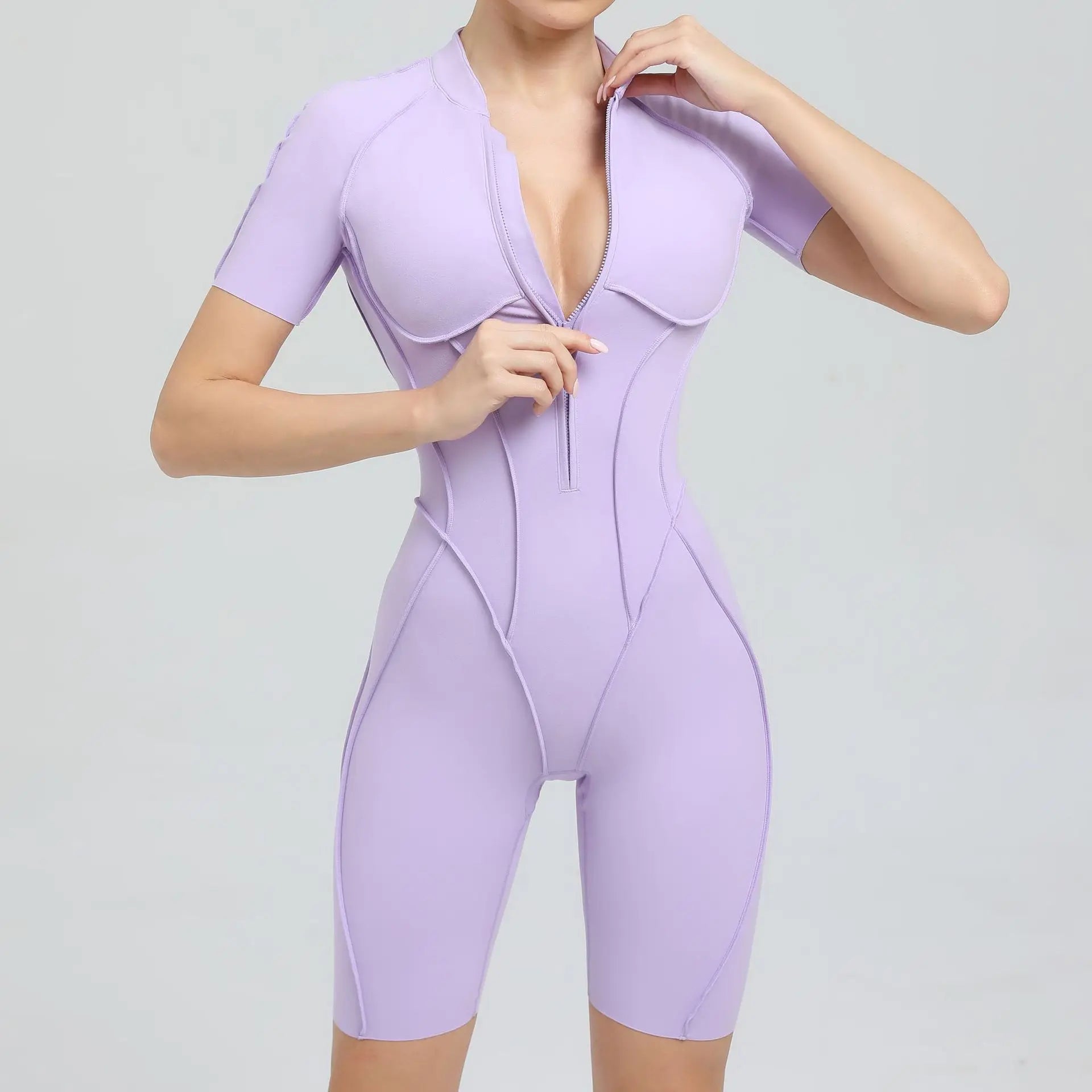 Damen Yoga Jumpsuit, Po-Lifting Sport Fitness, herausnehmbare Polsterung, rückenfrei, Reißverschluss, Leggings, Einteiler, Lauf-Workout-Gym-Jumpsuit Zweitbild