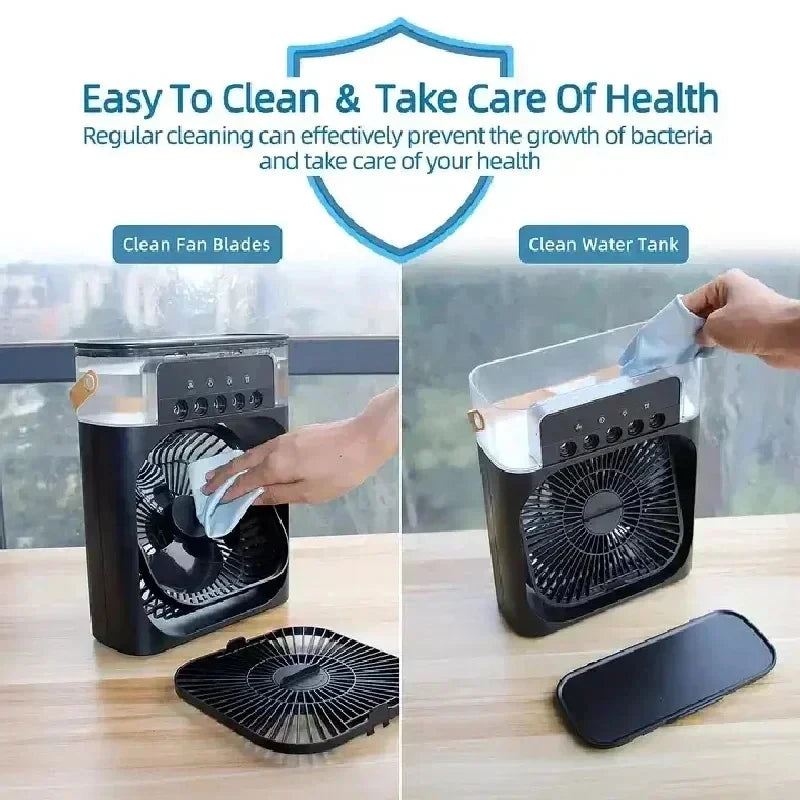 3-in-1 Mini Luftkühler Ventilator Tragbare Haushalts Klimaanlage Luftbefeuchter LED Nachtlicht für Zuhause Büro Schreibtisch Verwendung 25.5x18.5x8cm