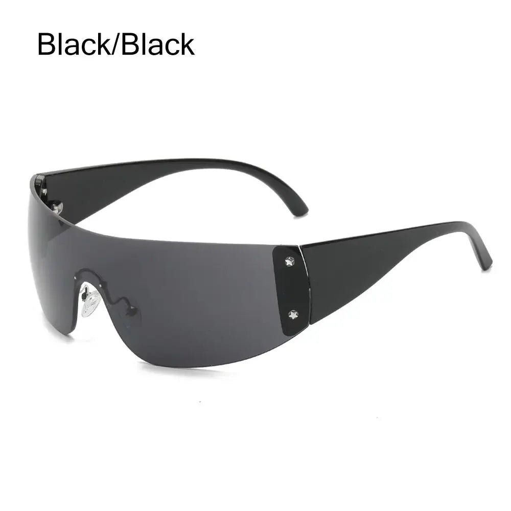 Neue Y2K Randlose Punk-Sonnenbrille Goggle Damen Herren Luxusmarke Wrap Around Sonnenbrille Fünf Sterne Eyewear Sport One Piece Shades