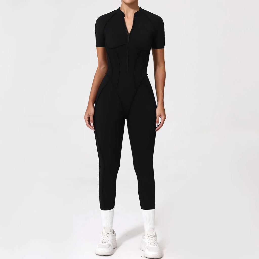 Damen-Trainingsanzug Fitness-Workout Sportkleidung Outfit Reißverschluss-Jumpsuit Yoga Fitness Overall Set Offene Rücken Bodysuits Anzug für Damen
