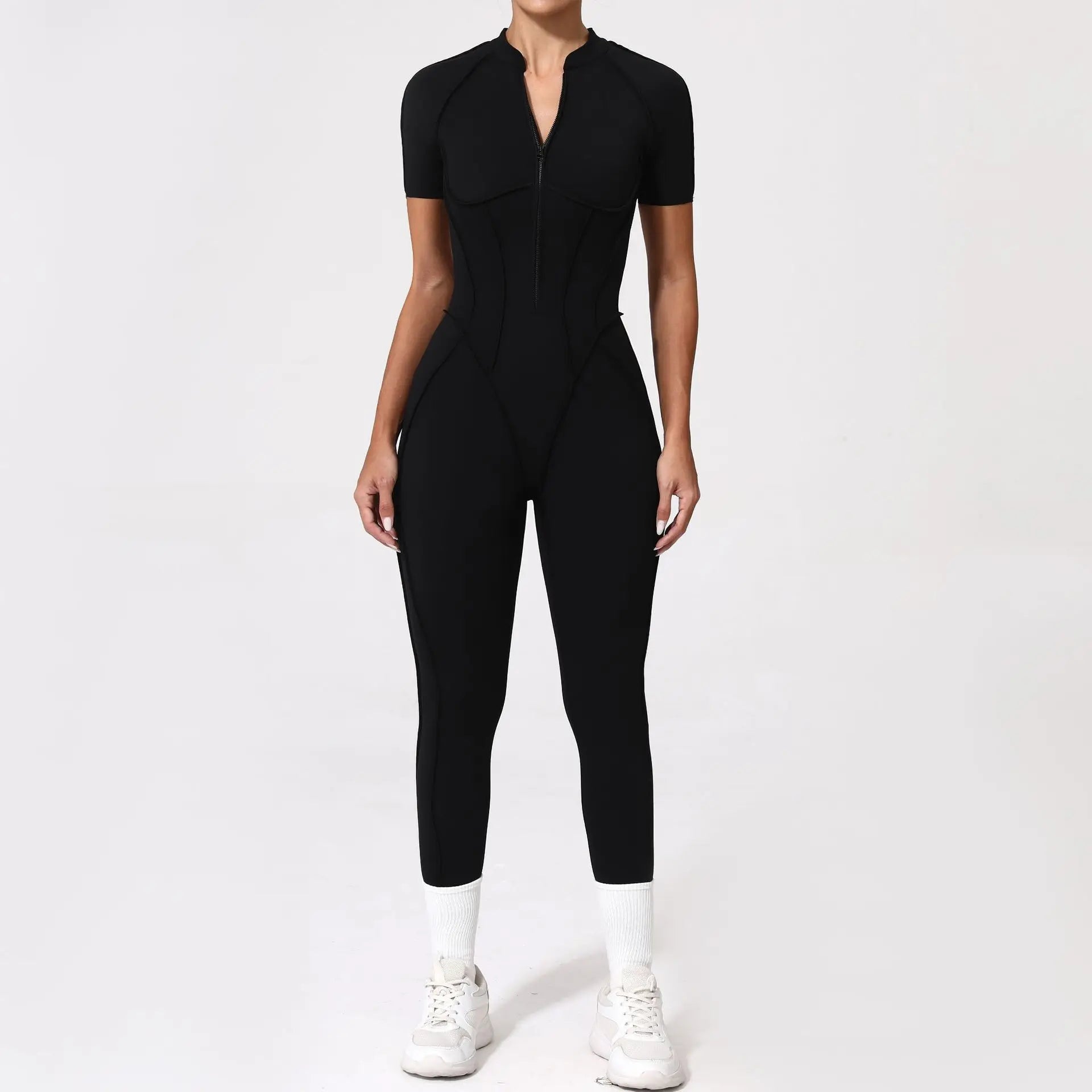 Damen-Trainingsanzug Fitness-Workout Sportkleidung Outfit Reißverschluss-Jumpsuit Yoga Fitness Overall Set Offene Rücken Bodysuits Anzug für Damen