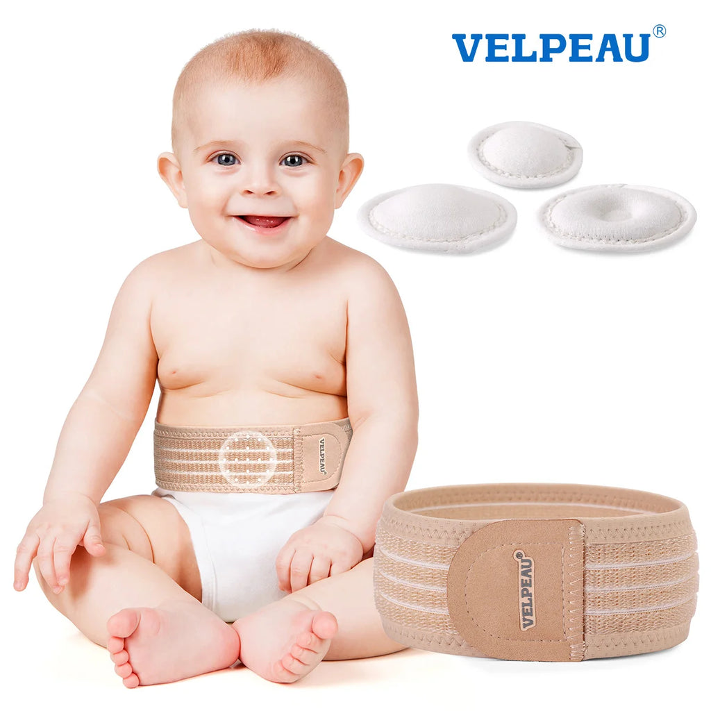 VELPEAU Baby Nabelbruchgürtel, Neugeborenen-Nabelband mit 3 Kompressionskissen, Bauchgurtunterstützung für Säuglinge