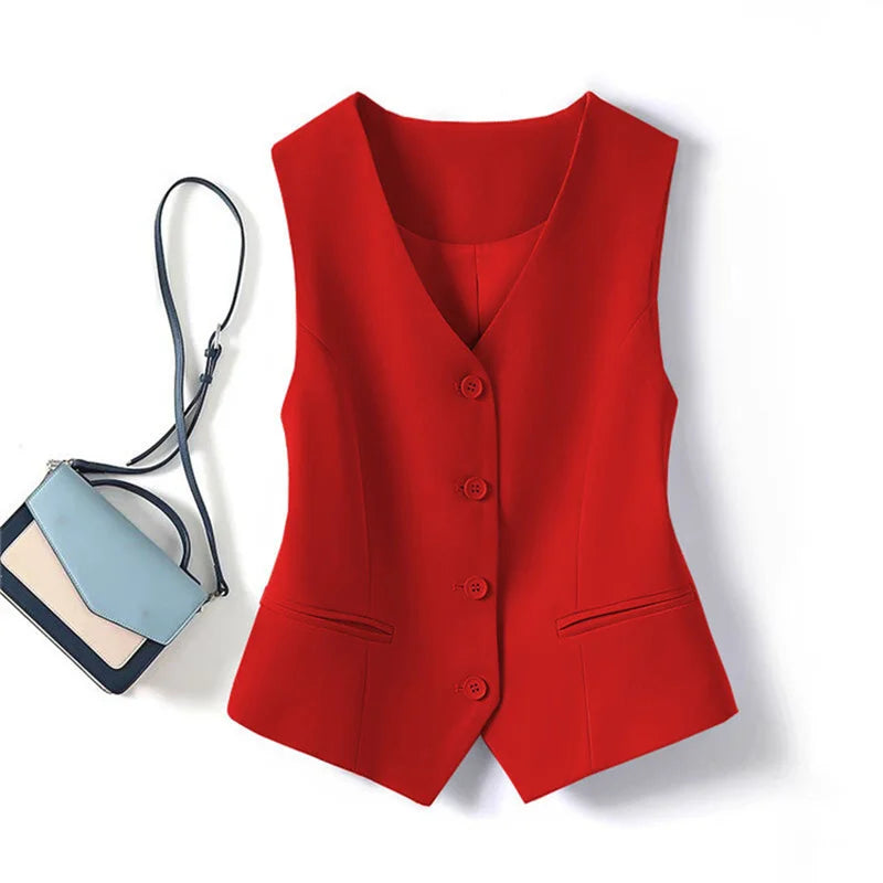 Frühling Sommer Koreanische Mode Weste 2025 Neue Damen Kurze Mode V-Ausschnitt Ärmellose Freizeit Blazer Weste Mäntel Weibliche Oberteile
