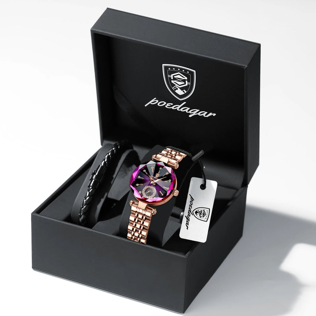POEDAGAR Luxusuhr für Damen, wasserdicht, lässige Quarzuhr für Damen, hochwertige elegante Damenuhren, Damenuhr Reloj+Box