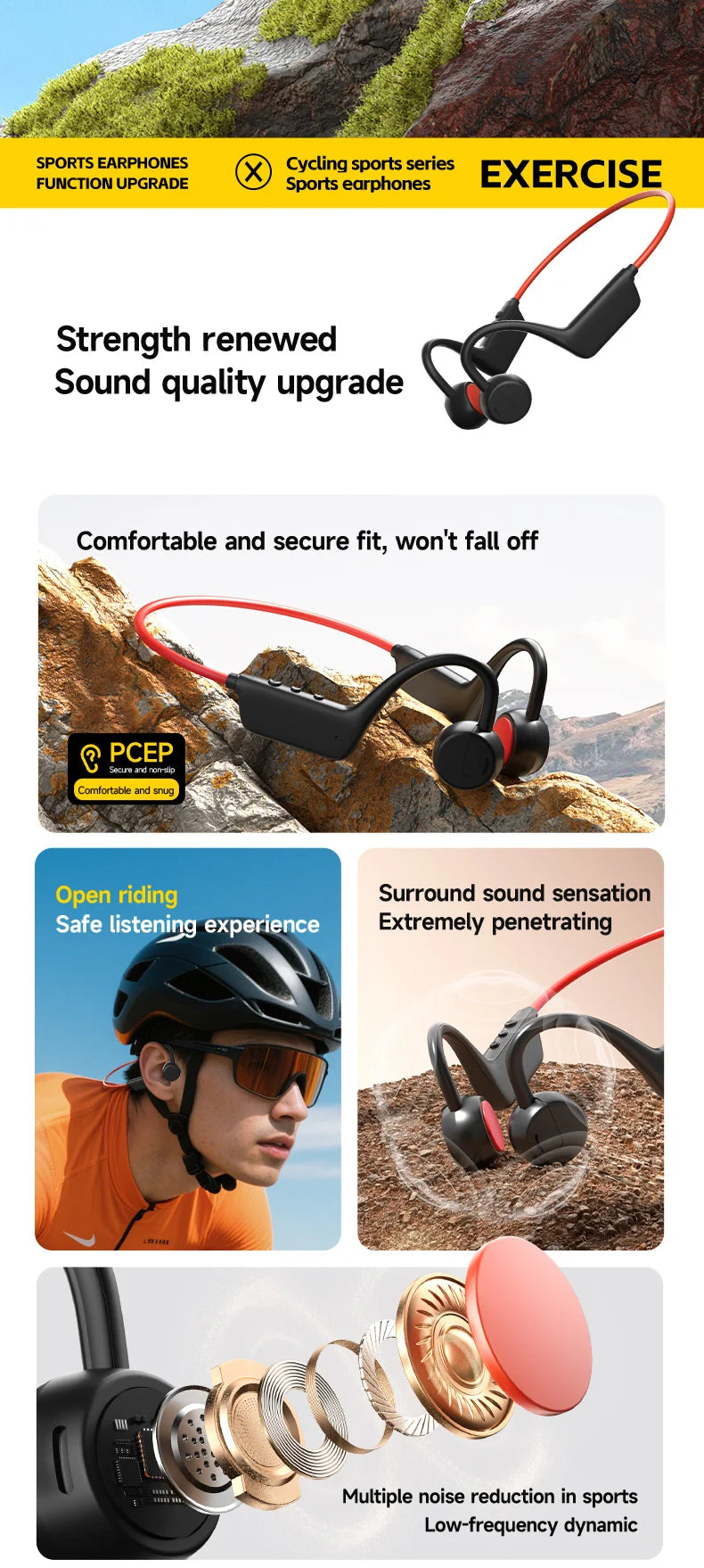 OnePlus Bluetooth Knochenschall-Kopfhörer Drahtlose offene Kopfhörer Freisprechfunktion Wasserdichte Sport-Kopfhörer mit Mikrofon