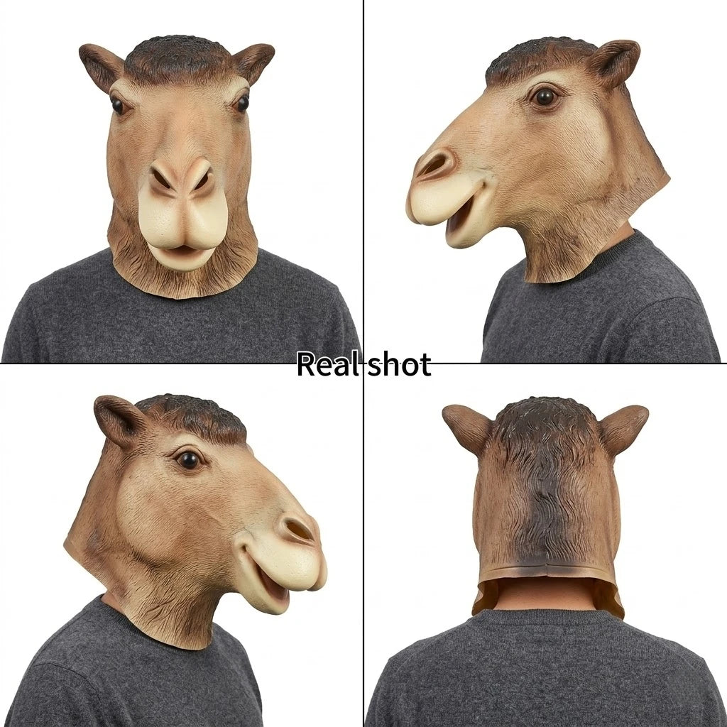 Kamel-Latexmaske Lustige Tier-Kopfbedeckung Weihnachtskarnevalsparty Neuheit Tier-Ganzkopfmaske Halloween Cosplay Kopfbedeckung