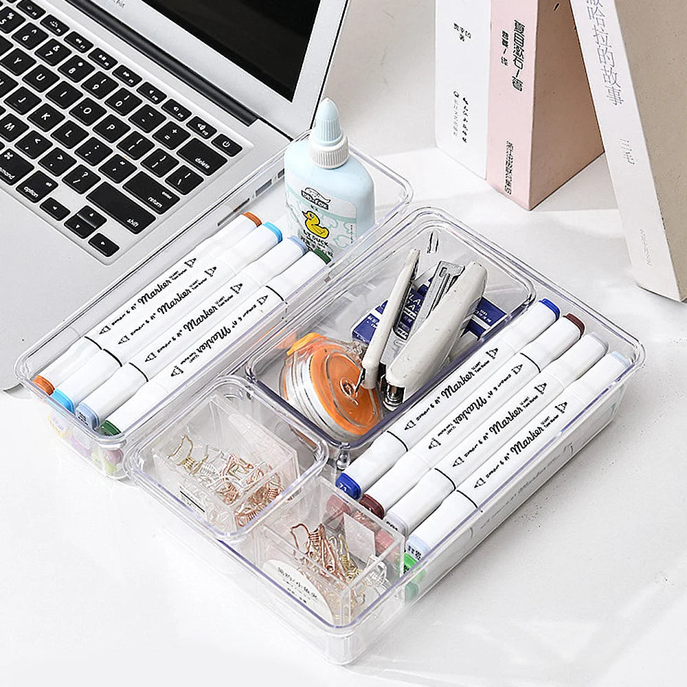 25tlg. Schubladen Organizer Set, durchsichtige Kunststoff-Schreibtischteiler, Behälter, Schlafzimmer-Kommode, Büro-Aufbewahrungsbox für Make-up, Schmuck, Gadgets